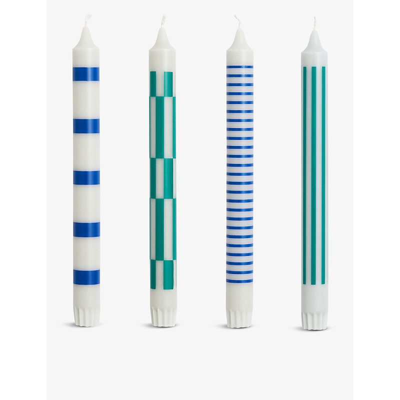 Hay Graphic-pattern Wax Candles Set Of Four In Grey + Blue 5 Stripe
