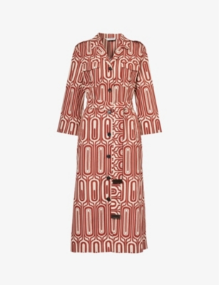 S MAX MARA: Fata geometric-pattern cotton midi dress