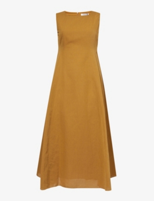 Shop 's Max Mara S Max Mara Women's Mustard Amelie Relaxed-fit Cotton And Linen-blend Midi Dress