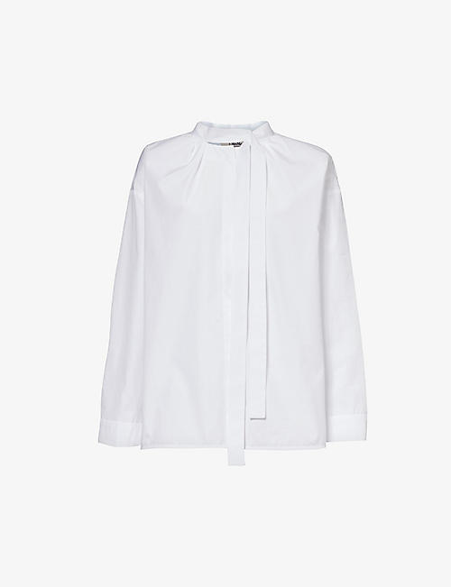 S MAX MARA: Filippa tie-neck cotton-poplin shirt