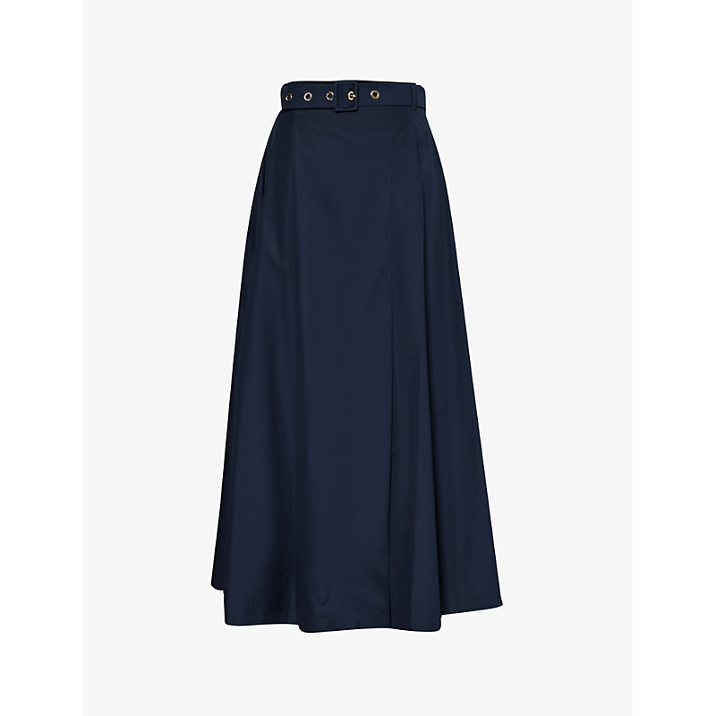 's Max Mara S Max Mara Womens Midnightblue Gilda A-line High-rise Cotton Midi Skirt
