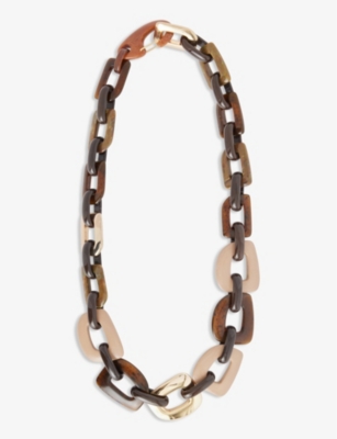 Shop 's Max Mara S Max Mara Women's Striped Brown Chunky-link Metallic Resin And Metal Necklace