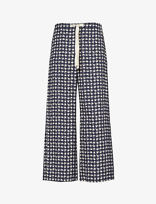 S MAX MARA: Scacco abstract-print straight-leg cotton-poplin trousers