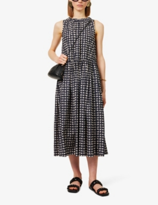 Shop 's Max Mara Womens S Max Mara Gina Abstract-print Relaxed-fit Cotton-poplin Midi Dress In Ultramarine