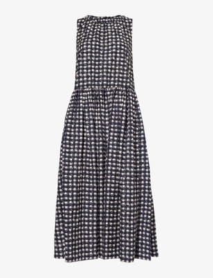 Shop 's Max Mara Womens S Max Mara Gina Abstract-print Relaxed-fit Cotton-poplin Midi Dress In Ultramarine