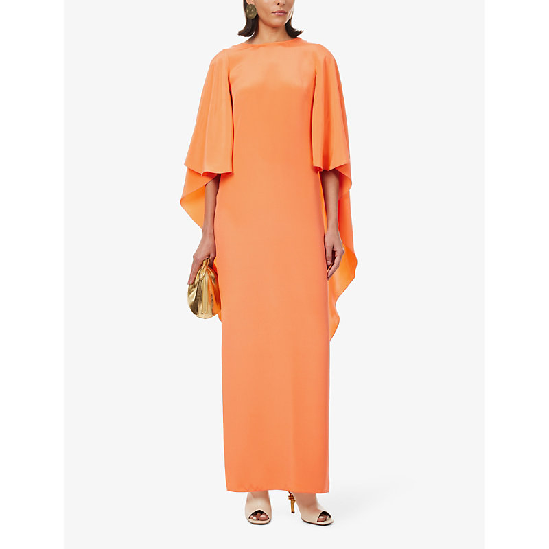 Shop Max Mara Elegante Womens Coral Baleari Cape-sleeve Silk Gown