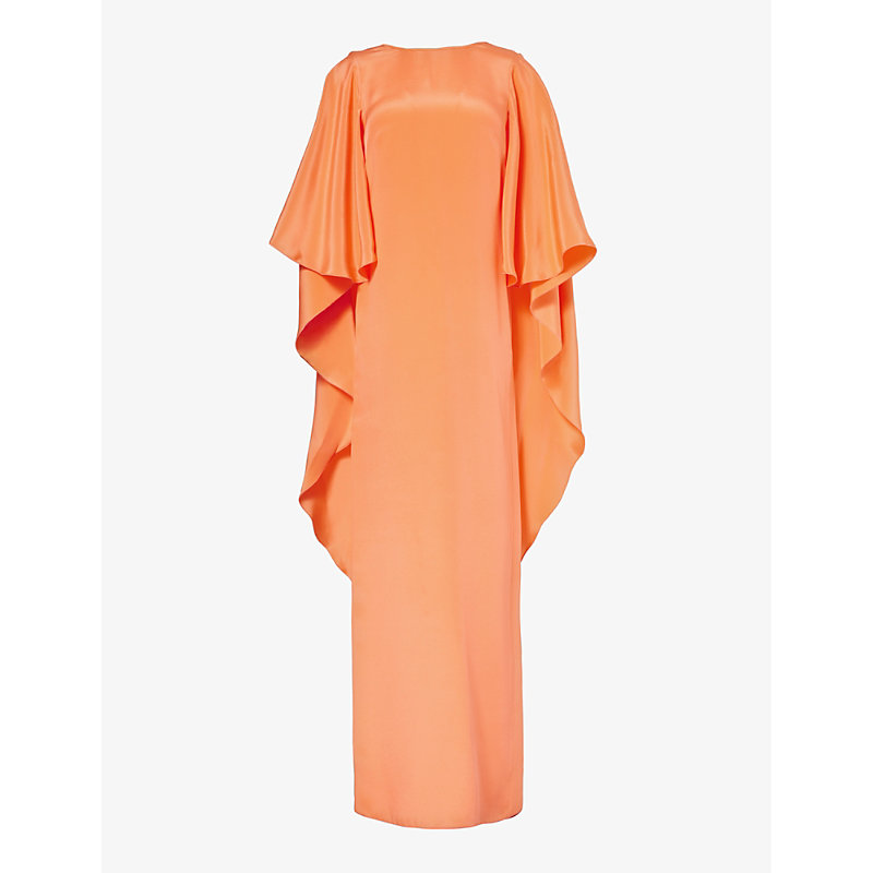 Shop Max Mara Elegante Womens Coral Baleari Cape-sleeve Silk Gown