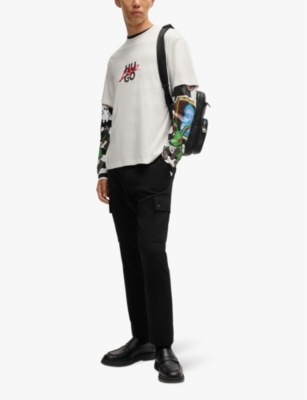 HUGO: Double-logo relaxed-fit cotton-jersey T-shirt