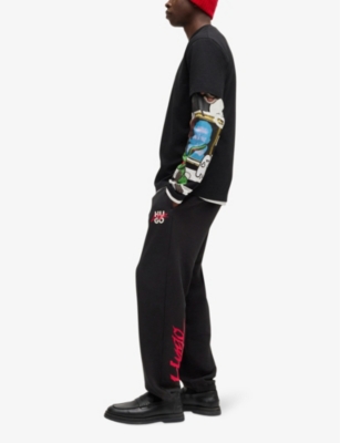 HUGO: Logo-print drawstring-waist cotton-jersey jogging bottoms
