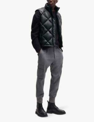Hugo Boss Faux-leather Slim-fit Gilet With Stacked Logo In Black