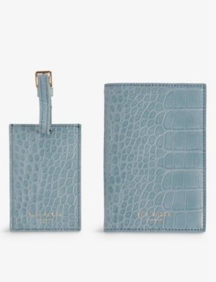 Shop Ted Baker Pl-blue Annitae Croc-effect Faux-leather Passport Holder Set