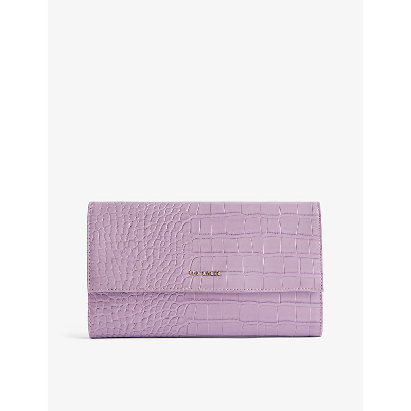 Shop Ted Baker Abbiiss Croc-effect Faux-leather Travel Wallet In Lilac