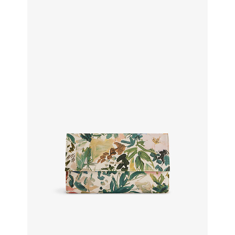 Shop Ted Baker Lettaas Floral-print Faux-leather Travel Wallet In Cream