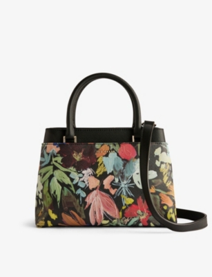 Shop Ted Baker Women's Black Beaticn Floral-print Faux-leather Top-handle Bag