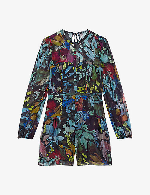 TED BAKER: Metaya floral-print long-sleeve woven playsuit