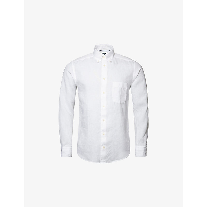 Eton Mens White Buttoned-collar Slim-fit Linen Shirt