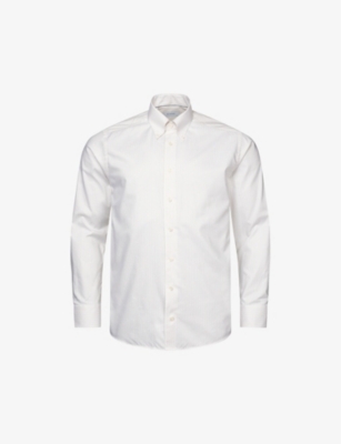 Eton Mens Beige Bengal Stripe Slim-fit Cotton Oxford Shirt