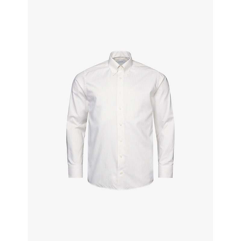 Eton Mens Beige Bengal Stripe Slim-fit Cotton Oxford Shirt