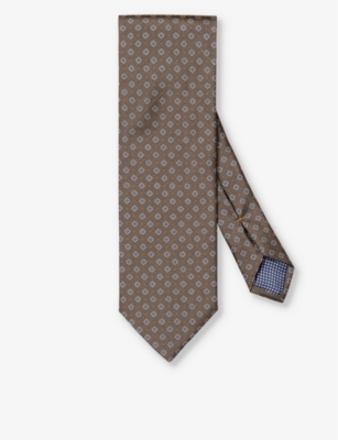 Eton Mens Brown Floral-print Silk Tie