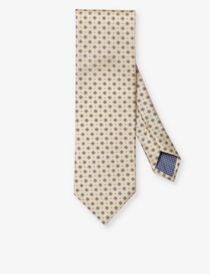 Eton Mens Off-white Floral-print Silk Tie