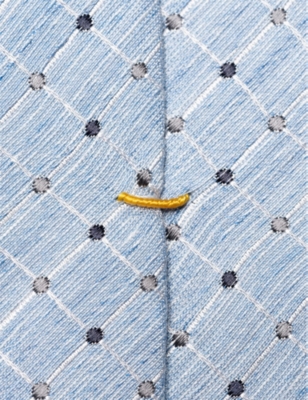 Shop Eton Men's Light Blue Checked Silk-blend Tie