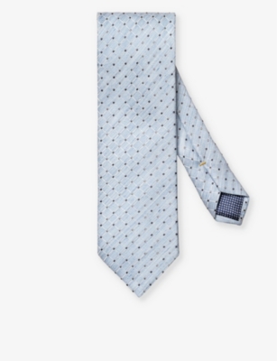 Eton Mens Light Blue Checked Silk-blend Tie