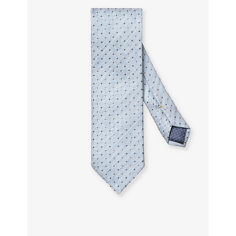 Eton Mens Light Blue Checked Silk-blend Tie