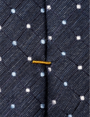 Shop Eton Checked Silk-blend Tie In Navy Blue