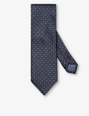 Shop Eton Checked Silk-blend Tie In Navy Blue