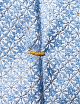 Shop Eton Floral-print Silk Tie In Light Blue