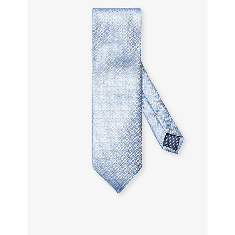 Eton Mens Light Blue Floral-print Silk Tie