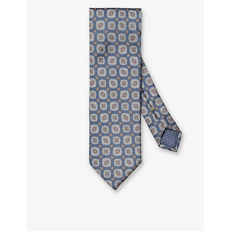 Eton Mens Navy Blue Floral Keep-loop Silk Tie