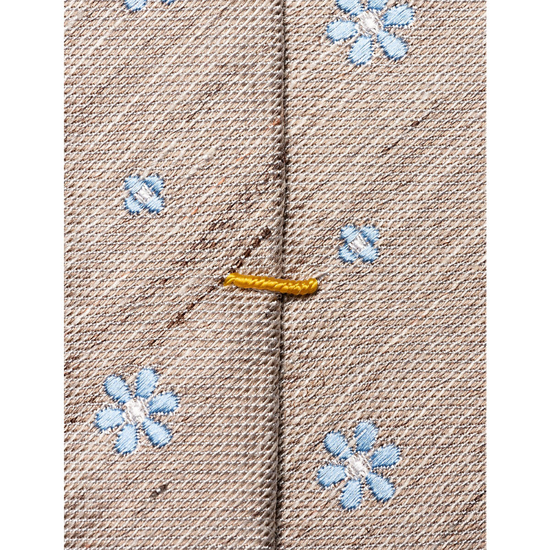 Shop Eton Men's Beige Floral Keep-loop Silk And Linen Tie