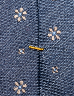 Shop Eton Men's Mid Blue Floral Keep-loop Silk And Linen Tie