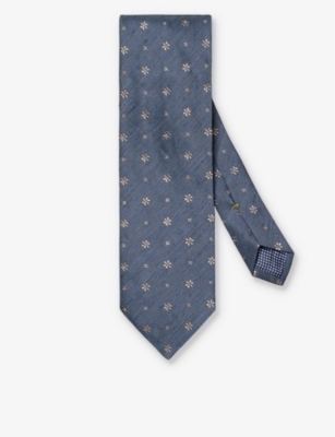 Eton Mens Mid Blue Floral Keep-loop Silk And Linen Tie