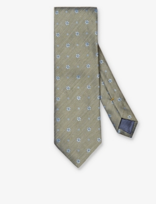 ETON: Floral keep-loop silk and linen tie