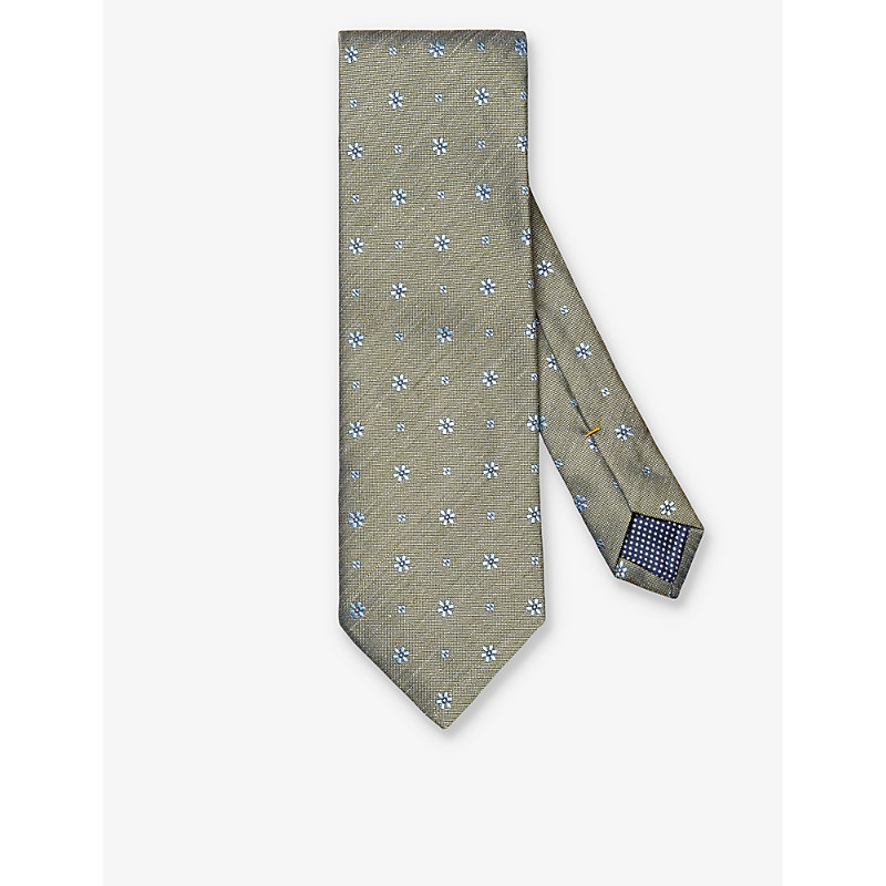 Eton Mens Mid Green Floral Keep-loop Silk And Linen Tie