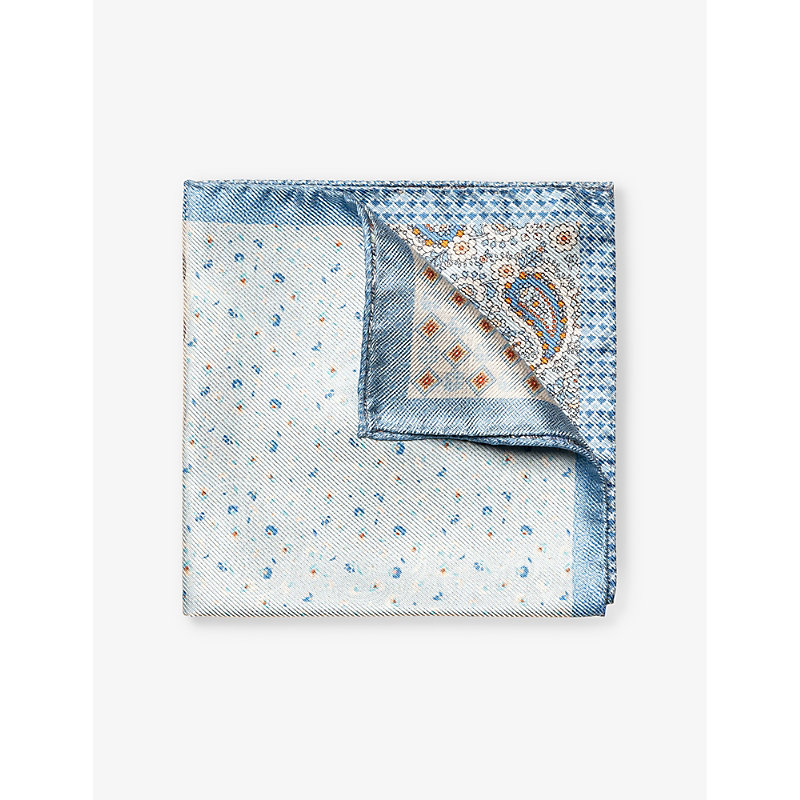 Eton Paisley Silk Pocket Square In Light Blue