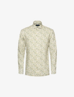 Eton Mens White Banana-print Slim-fit Linen Shirt