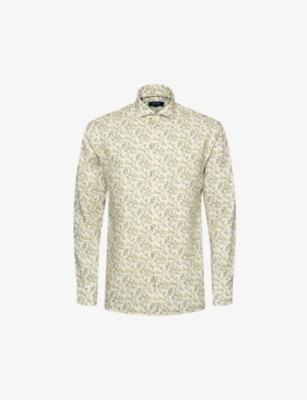 ETON: Banana-print slim-fit linen shirt