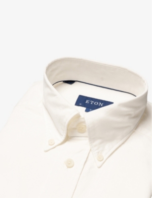 Shop Eton Buttoned-collar Slim-fit Denim Shirt In Off-white