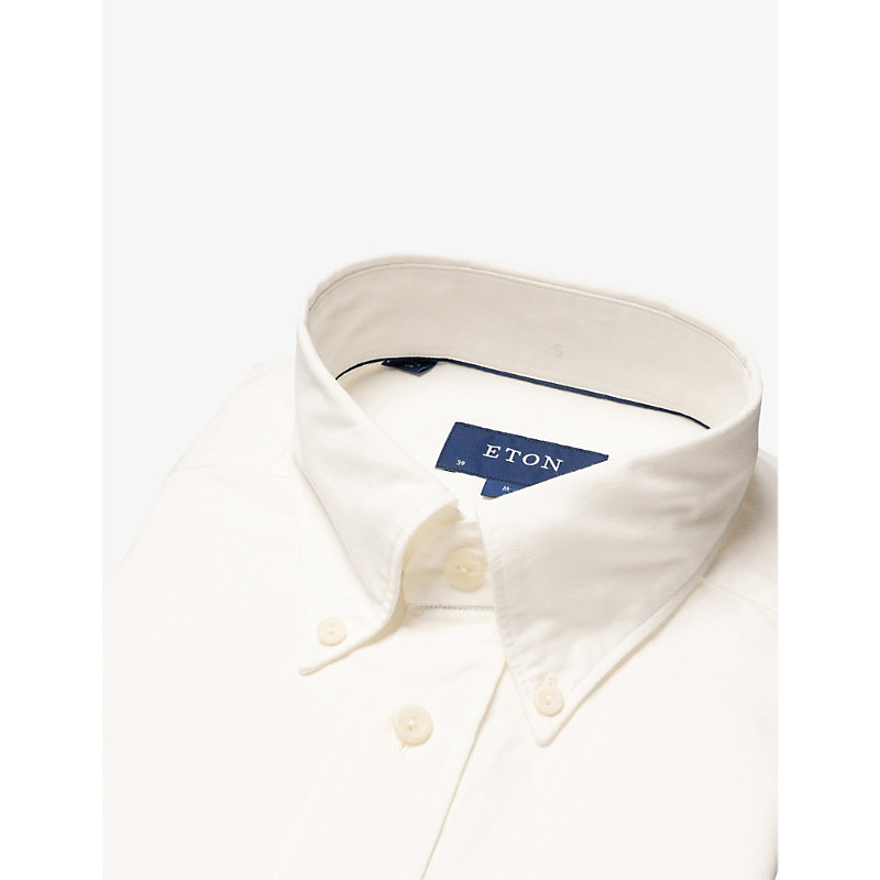 Shop Eton Men's Off-white Buttoned-collar Slim-fit Denim Shirt