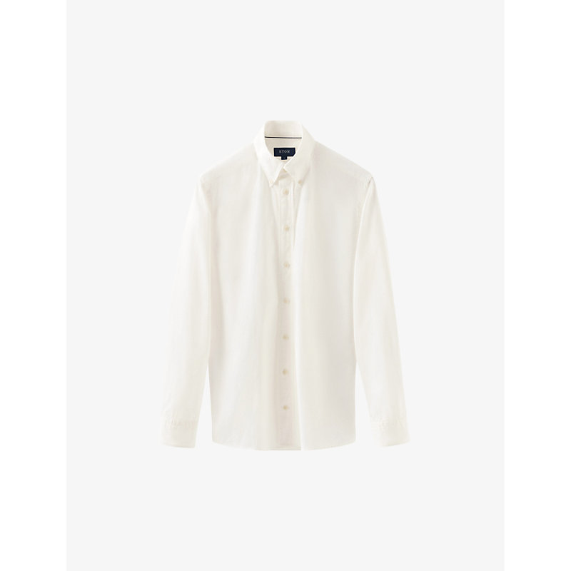 Eton Mens Off-white Buttoned-collar Slim-fit Denim Shirt
