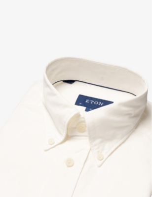 Shop Eton Mens Off-white Buttoned-collar Regular-fit Denim Shirt
