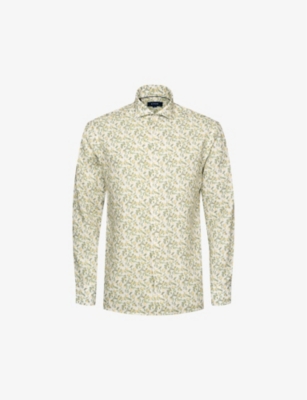 Eton Mens White Banana-print Regular-fit Linen Shirt
