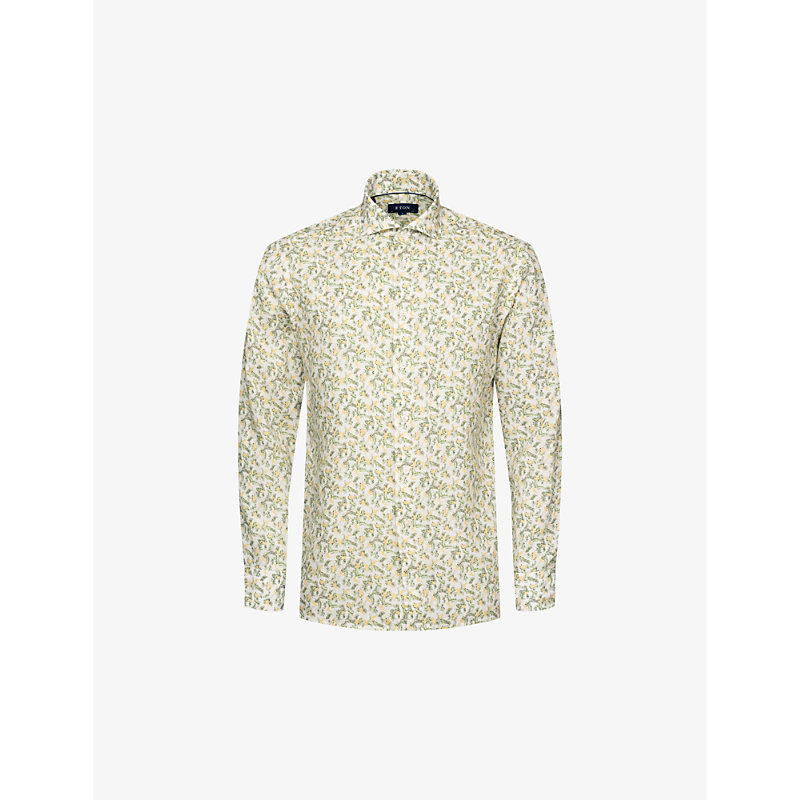 Eton Mens White Banana-print Regular-fit Linen Shirt