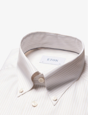 Shop Eton Men's Beige Bengal Stripe Regular-fit Cotton Oxford Shirt