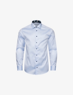 Eton Mens Light Blue Floral-collar Slim-fit Signature Organic Cotton-twill Shirt