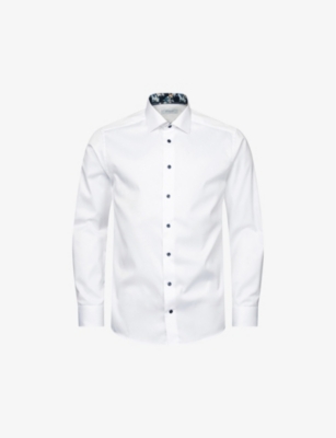 Eton Mens White Floral-collar Slim-fit Signature Organic Cotton-twill Shirt