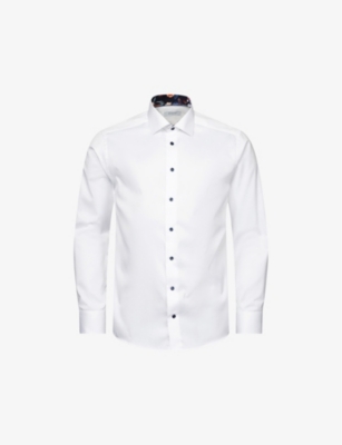 ETON: Floral-collar regular-fit signature organic cotton-twill shirt